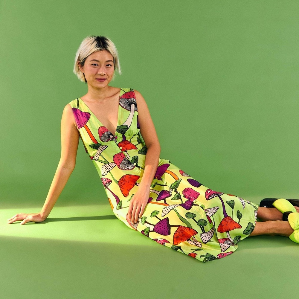 Farm Rio Lime Mushrooms Midi Dress